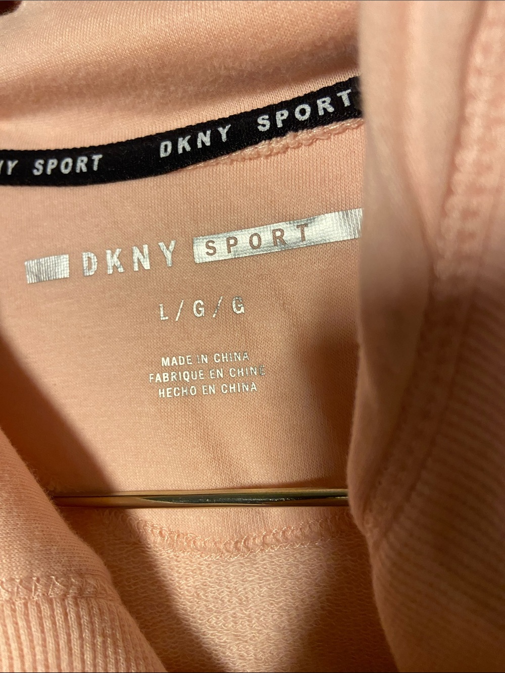 DKNY Peach Short-Sleeve Hooded Tunic with Black Logo Drawstrings. Size L/G/G - Picture 8 of 10